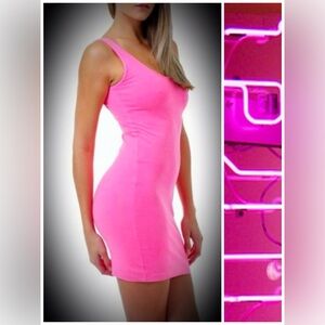 Victoria's Secret Pink Neon Pink Tank Top dress Small  NWT bodycon stretch